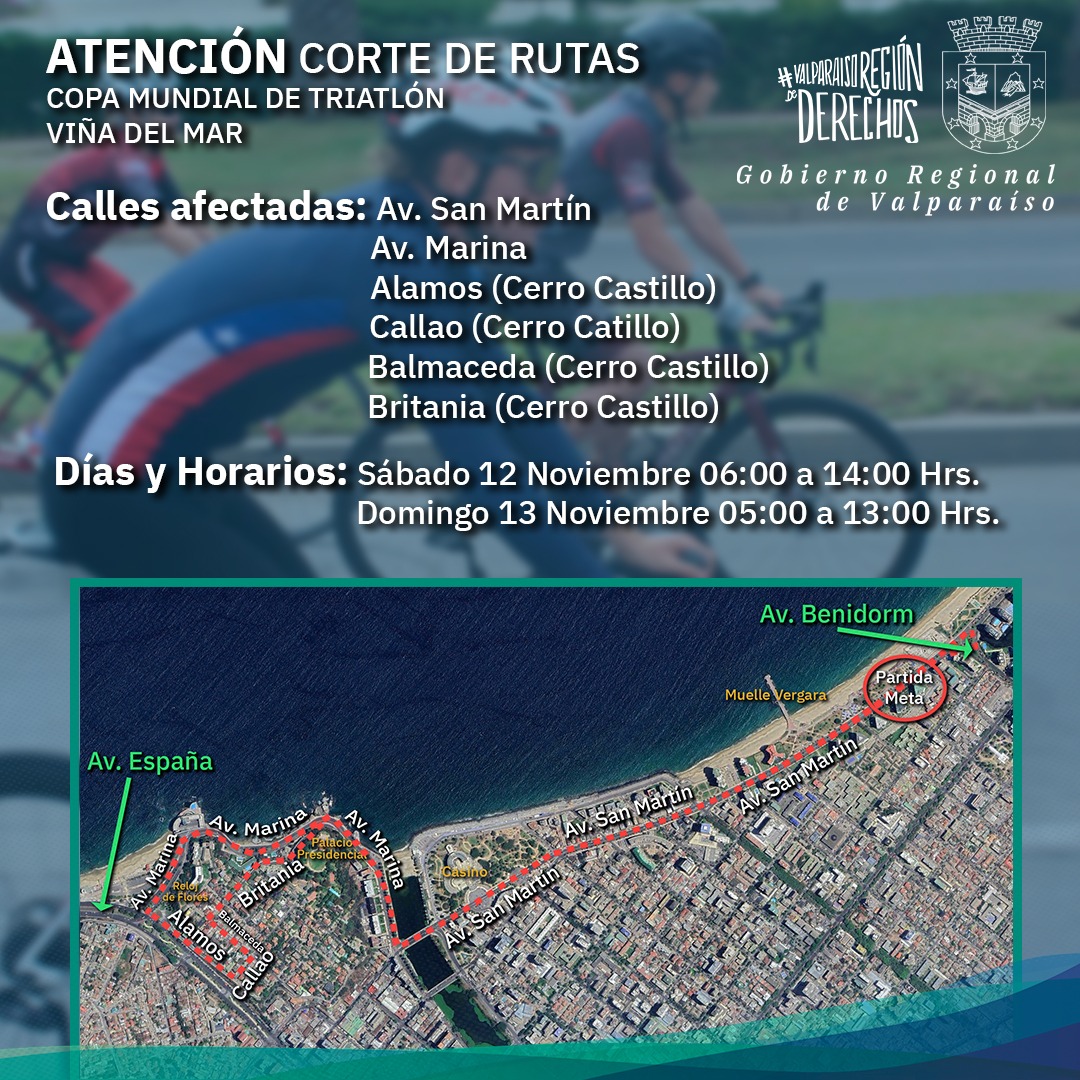 Copa Mundial de Triatlón: Revisa los cortes de calles en Viña del Mar