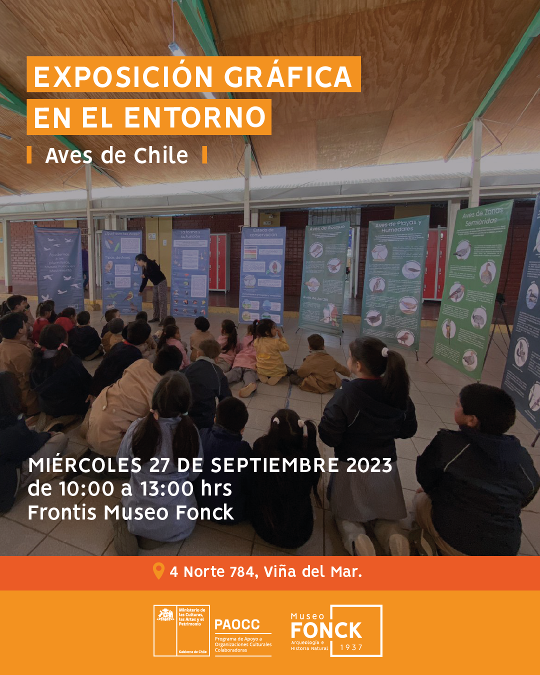 Exposición gráfica sobre “Aves de Chile” en los jardines de Museo Fonck